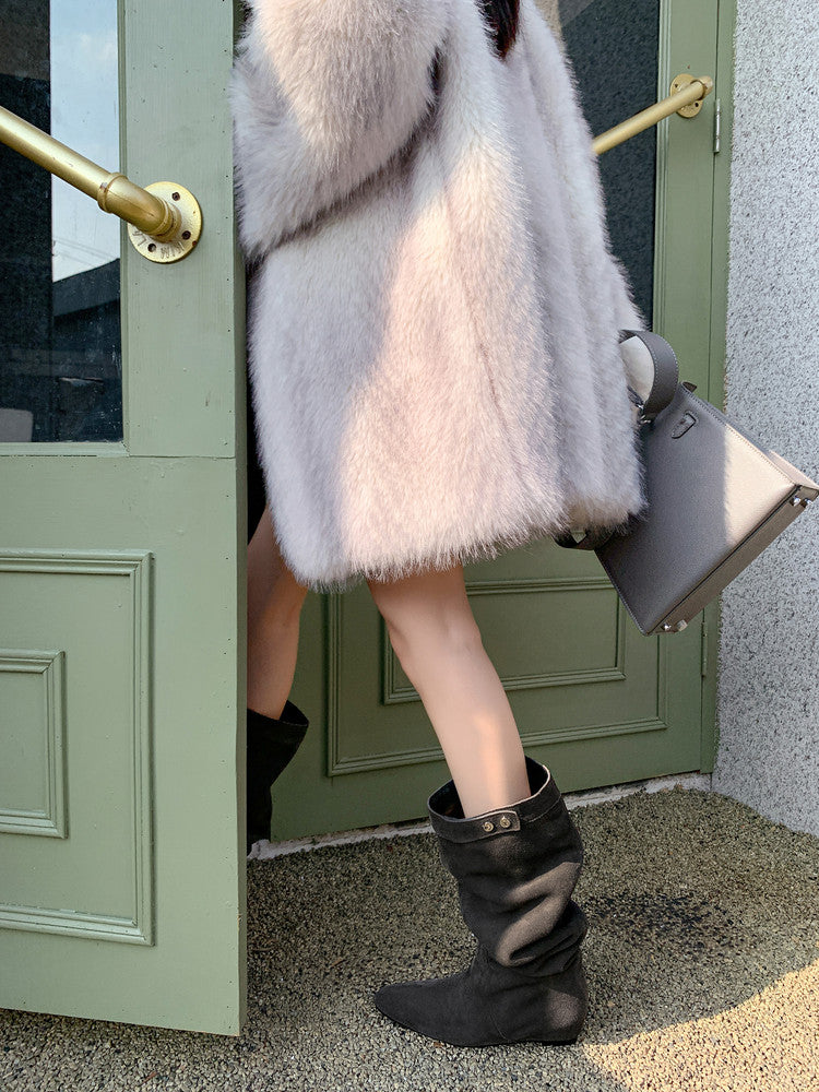 Karin Luna In Stock Spot Goods  Bestselling Suede Leather Sold Out Fast: Pile of Matte Inner Height-Increasing Western Boots