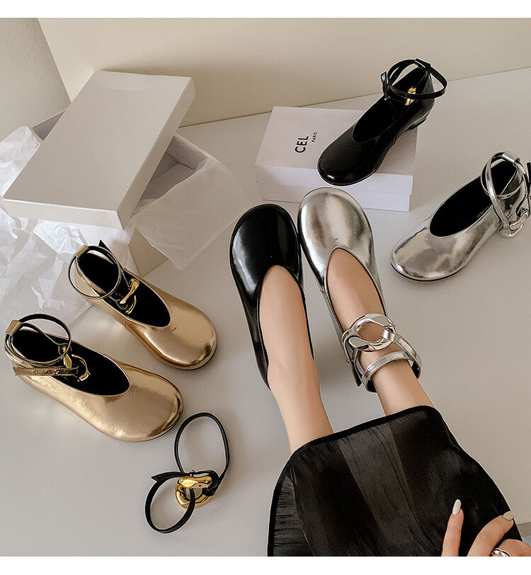 Karin Luna In Stock Large Stock Main Promotion  Two-Way Wear Height-Increasing Retro Gold Buckle Mary Jane Shoes