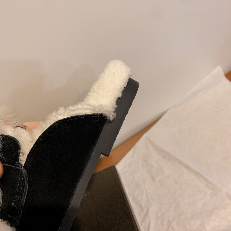 Karin Luna In Stock Look~This is such thick lamb wool Winter Atmosphere！Cowhide Leather Lamb Wool Round Toe Flat Sole Half Support！