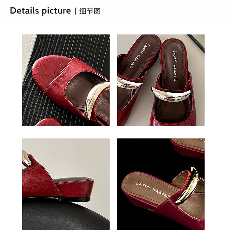 Karin Luna In Stock Spot Goods  Metal Buckle Round Toe Strap Slippers