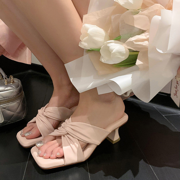 Karin Luna In Stock Spot Goods   Absolutely amazing4Color Cross Strap Thick Heel Square Toe Soft Slippers