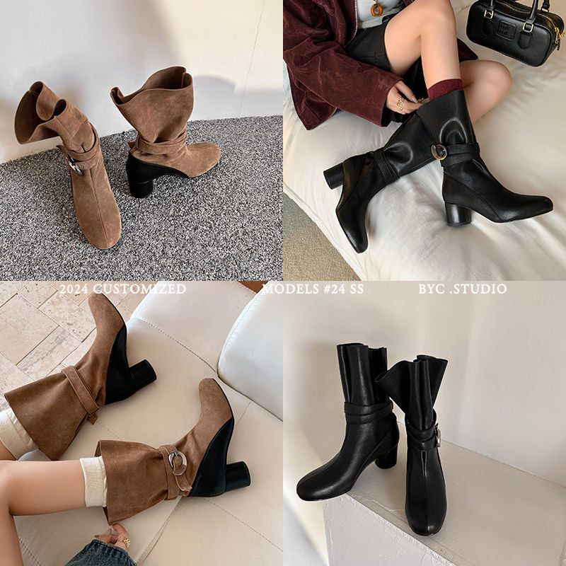 Karin Luna In Stock Spot Goods  Belt Buckle High Heel Large Tube Small Short Boots