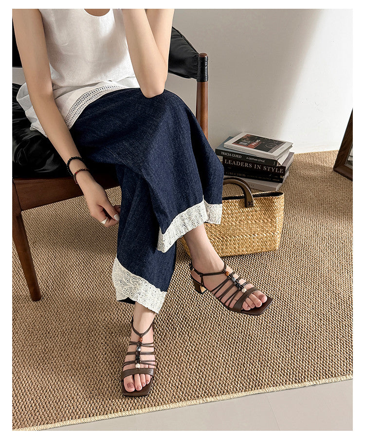 Karin Luna Bohemian Vacation Style~Square Toe Open Toe Sandals