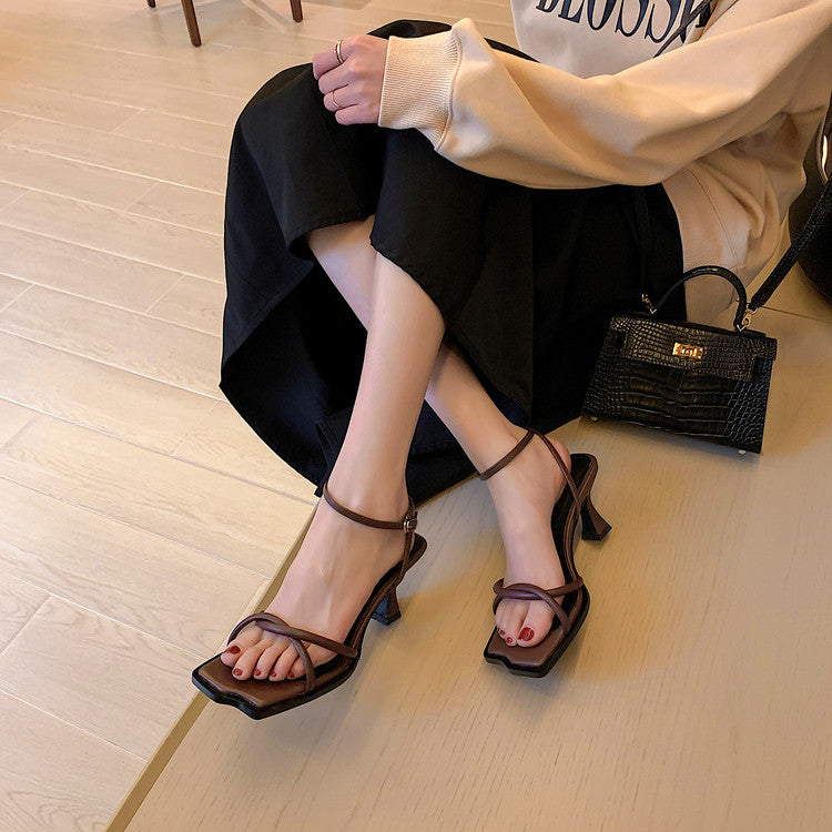 Karin Luna Classic Style  In stock  Basic Versatile Cross Strap High Heel Sandals