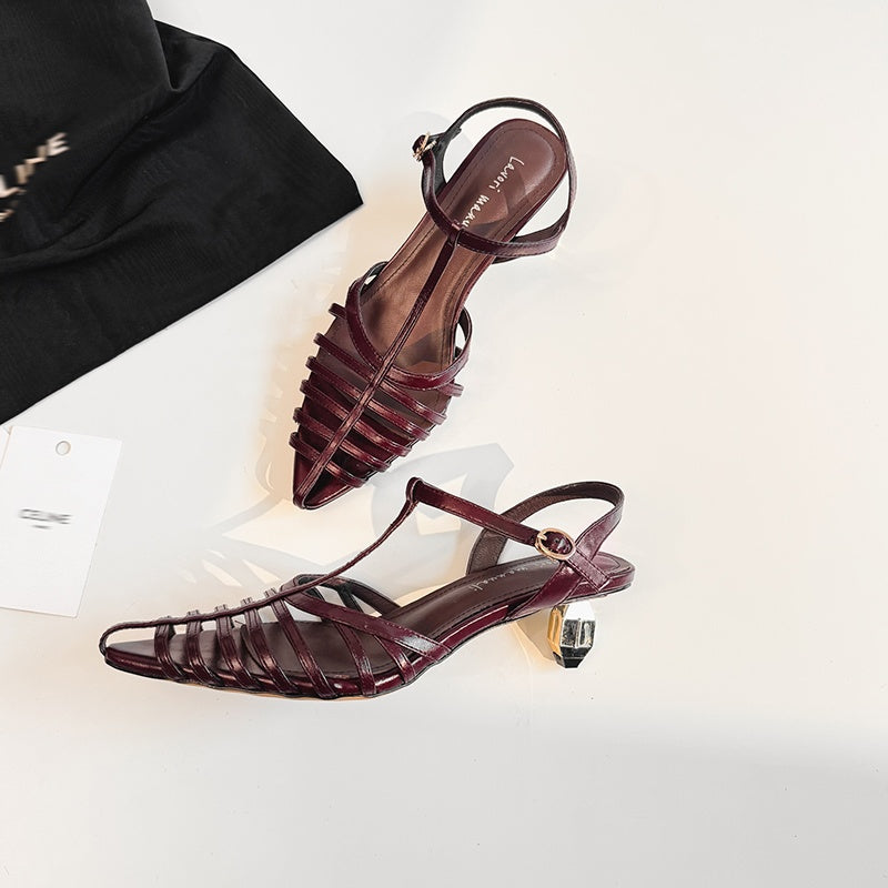 Karin Luna French Hollow Toe Metal Heel Elegant Sandals