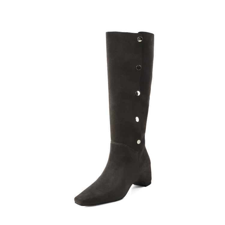 Karin Luna Bestseller Hot-Selling Hidden Buckle Lazy Style Square-Toe Height-Increasing Suede Western Boots