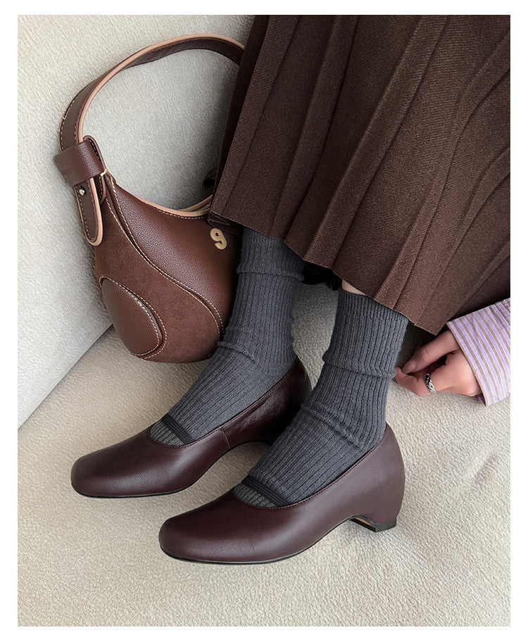 Karin Luna In Stock Spot Goods    Retro Elastic Band Chunky Heel Single Shoes
