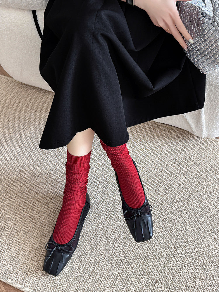 Karin Luna In Stock In Stock  Wrinkled Square Toe Patchwork Breathable Mesh Bow Granny Shoes