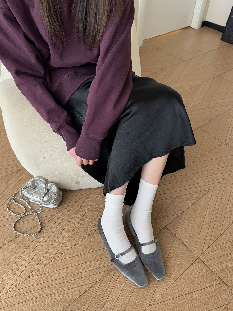 Karin Luna In Stock Spot Goods  Elegant Square-Toe One-Strap Height-Increasing Flats