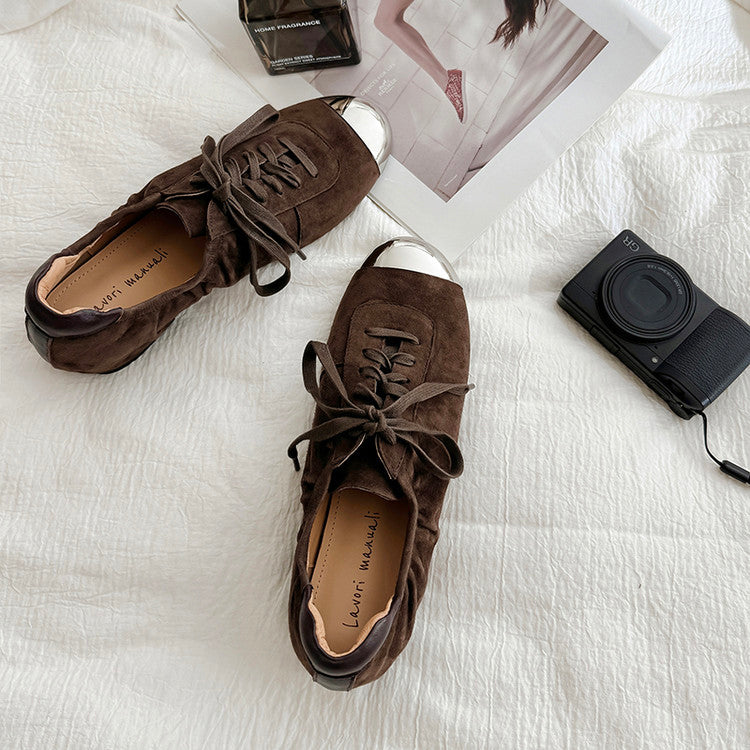 Karin Luna In Stock In Stock  High-end Metal Toe Lace-up Flats