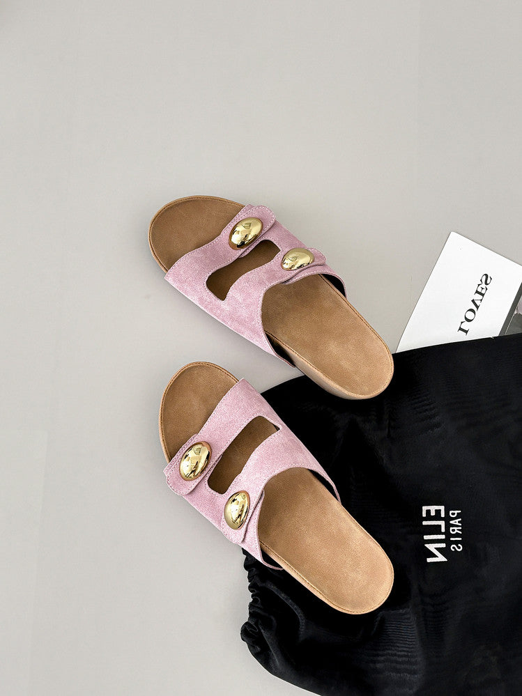 Karin Luna   Casual Style   Thick Sole Belt Buckle Slide Sandals