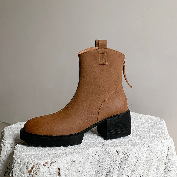 Karin Luna In Stock Versatile Round Toe Chunky Heel Ankle Boots