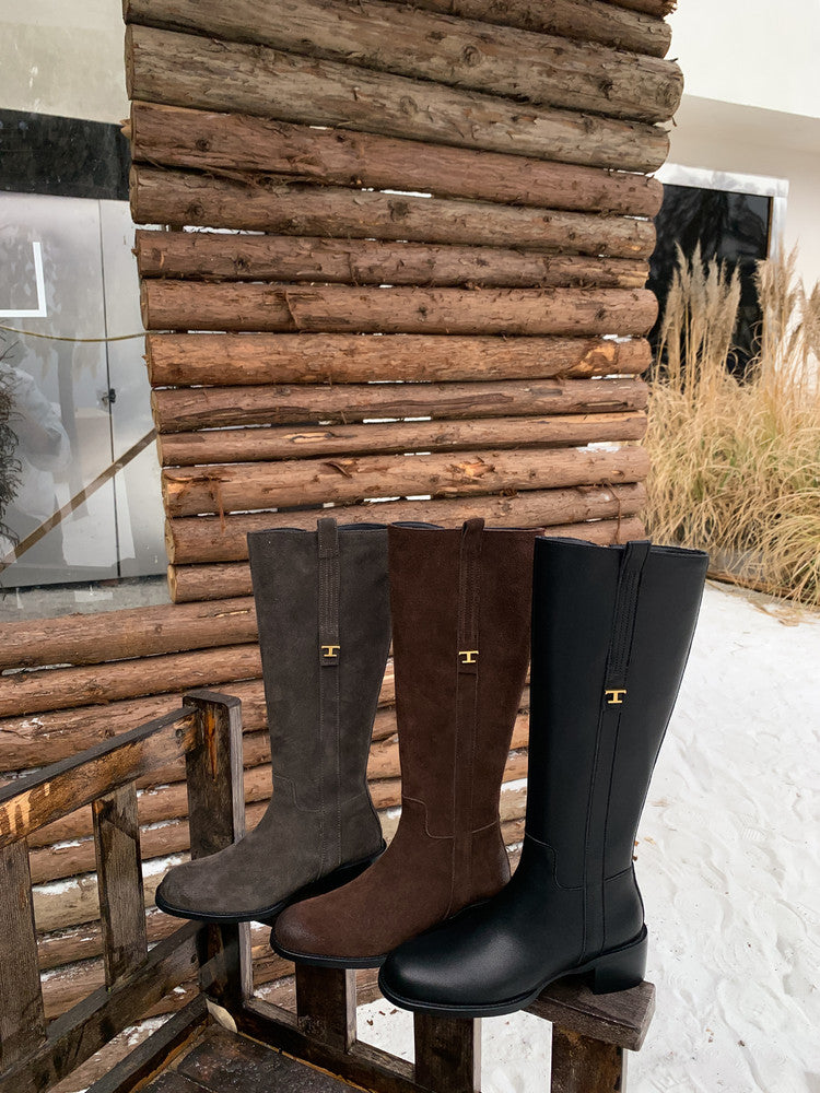 Karin Luna In Stock Spot Goods Basic Retro Square Toe Chunky Heel Riding Boots