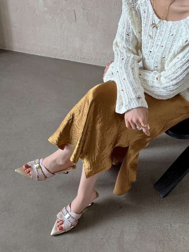 Karin Luna Fish Skin Series~Minimalist Pointed Toe Hot-Selling Unique Heel Slippers