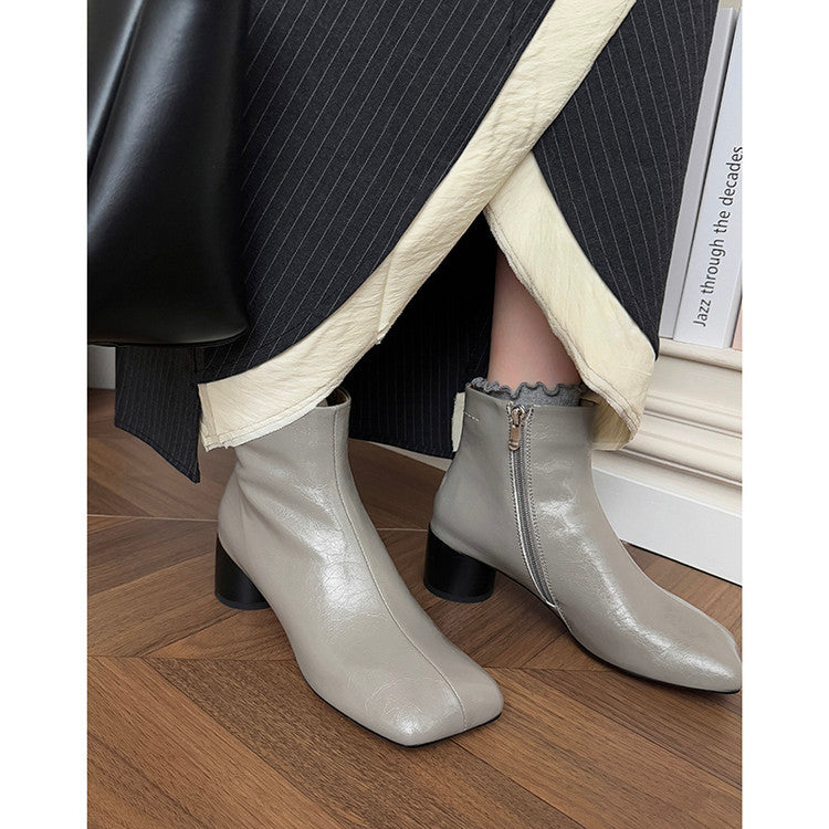 Karin Luna French Style Square Toe Chunky Heel Ankle Boots