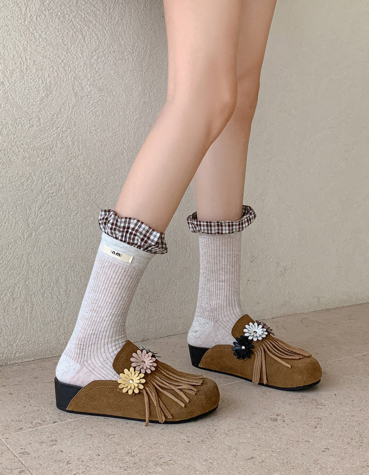 Karin Luna   Tassel Three-Dimensional Flower Thick-Soled Closed-Toe Slippers