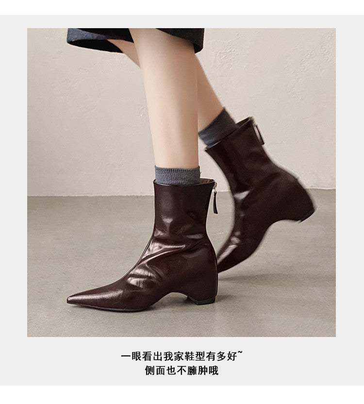 Karin Luna Versatile Elegant Style Pointed Toe Hidden Wedge Short Boots