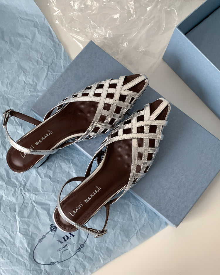 Karin Luna Braided Style ~Cross-woven Pointed Toe Closed-toe Sandals