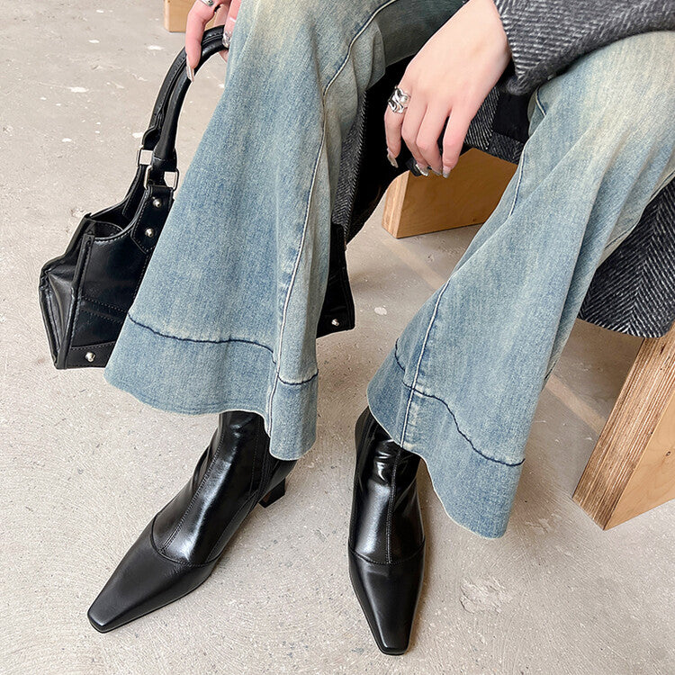 Karin Luna Elegant Small Square Toe Chunky Heel Slim Boots