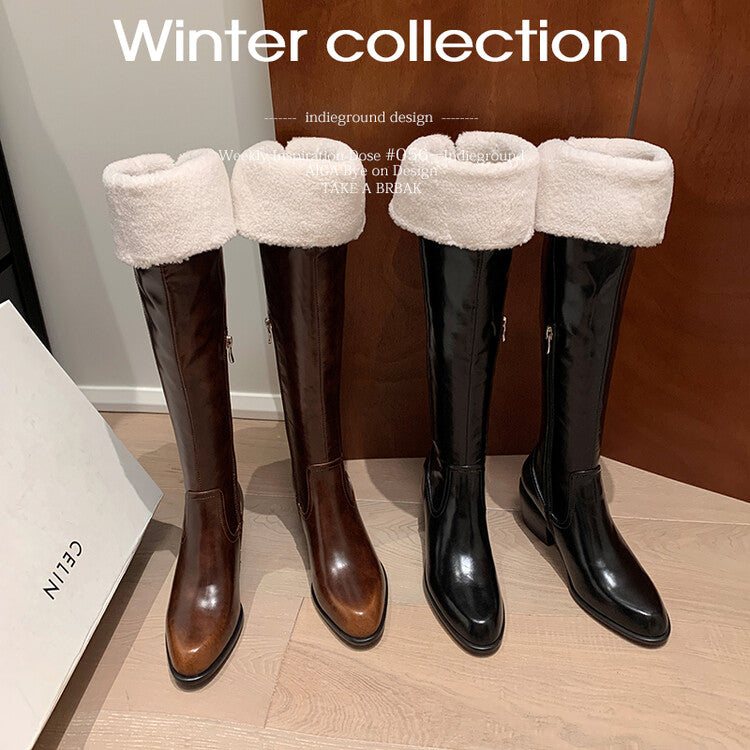 Karin Luna exploded  Three versions exploded Single Fleece Lining Fur Collar Version  Thick Fur Collar Foldable Hot-Selling Full Cowhide Pointed Toe Chunky Heel Classic Style