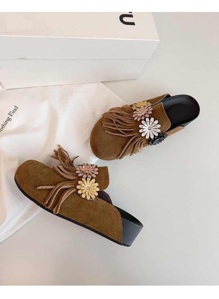 Karin Luna   Tassel Three-Dimensional Flower Thick-Soled Closed-Toe Slippers