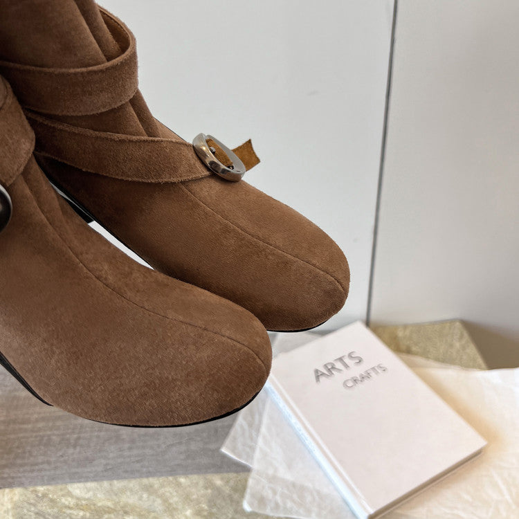 Karin Luna In Stock Spot Goods  Belt Buckle High Heel Large Tube Small Short Boots