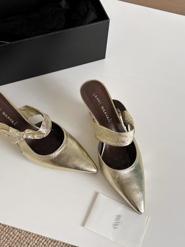 Karin Luna In Stock Spot Goods  Pointed Toe Irregular Heel Elegant Retro Strap Slippers