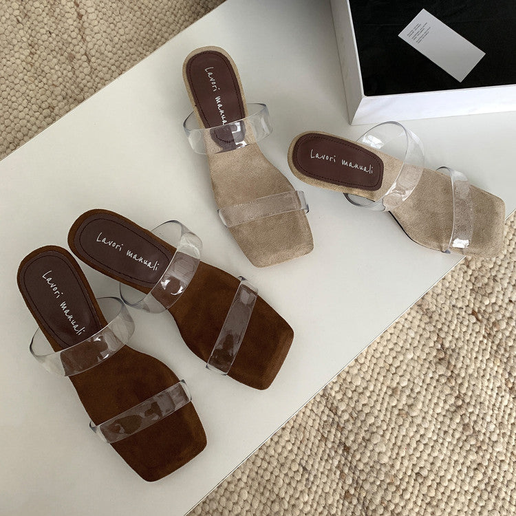 Karin Luna Hot-Selling Amber Element~Spot Goods Spot Goods Transparent tpu   Minimalist Square-Toed One-Strap Slippers