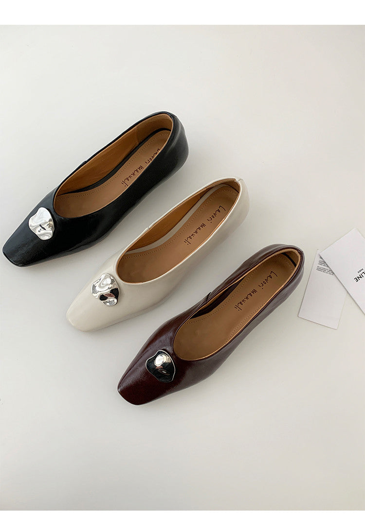 Karin Luna In Stock Spot Goods  Small Metal Decoration Thick Heel Single Shoes