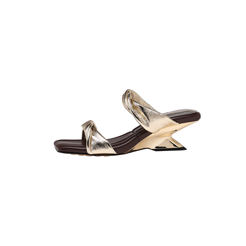 Karin Luna In Stock  Spot Goods   Square Toe One-Strap Irregular Heel Slippers