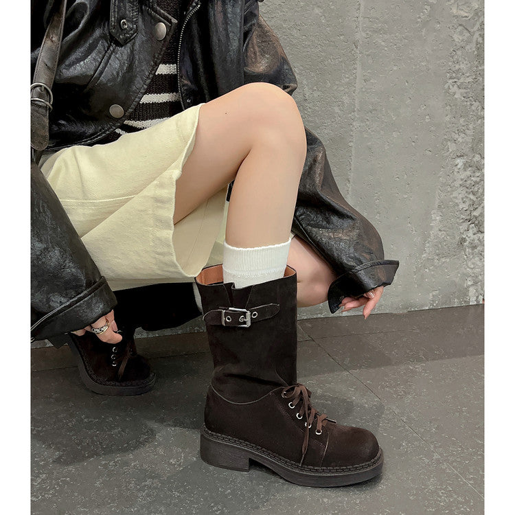 Karin Luna Bestseller Large Tube Thick Sole Martin Boots with Belt Buckle
