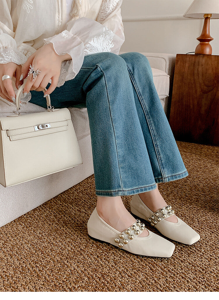 Karin Luna In Stock Spot Goods  Pig Nose Metal Strap Super Soft Granny Full Leather Mary Jane Shoes
