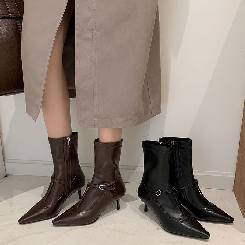 Karin Luna In Stock Spot Goods Elegant Stiletto Pointed Toe Side Zipper Short Boots