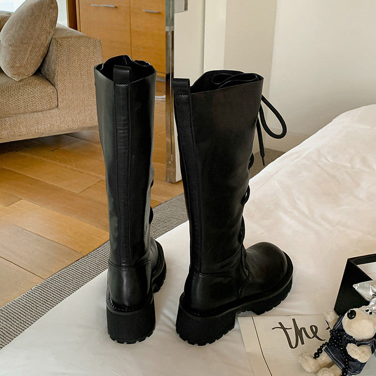 Karin Luna Fashion Style Round Toe Front Lace-up Adjustable Leg Circumference Suitable for both slim and thick legs