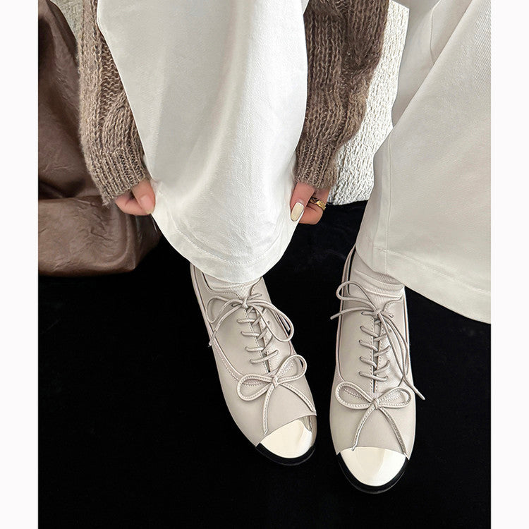Karin Luna In Stock Spot Goods  Casual Lace-Up Metal Toe Bow Deep Mouth Single Shoes
