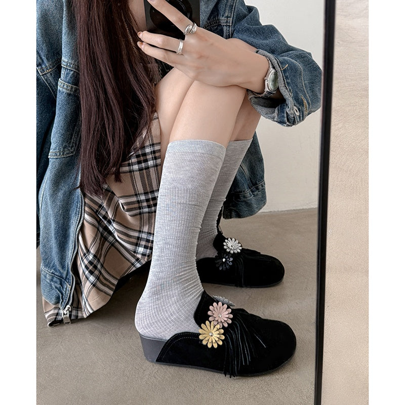 Karin Luna   Tassel Three-Dimensional Flower Thick-Soled Closed-Toe Slippers