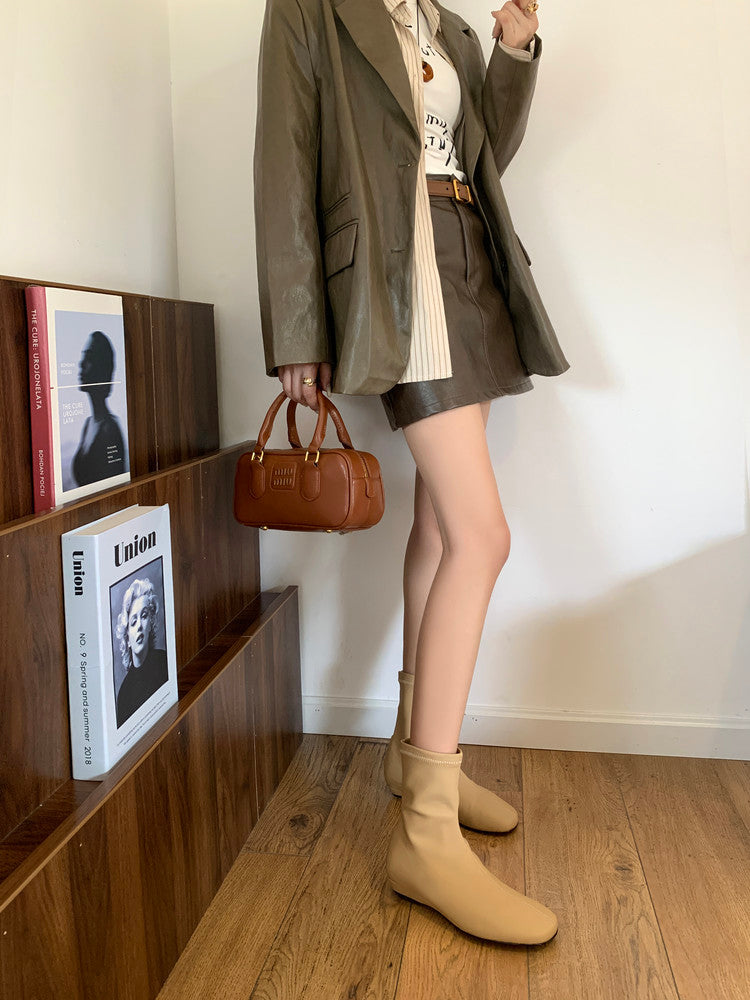 Karin Luna In Stock Spot Goods Round Toe Basic Stretch Slim Short Boots