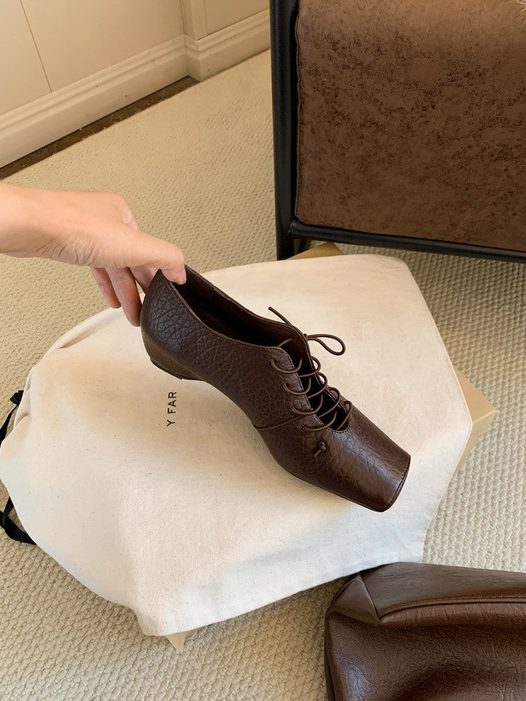 Karin Luna In Stock Spot Goods Elephant Pattern Series~Square-Toed Old Money Style Internal Height-Increasing Flats