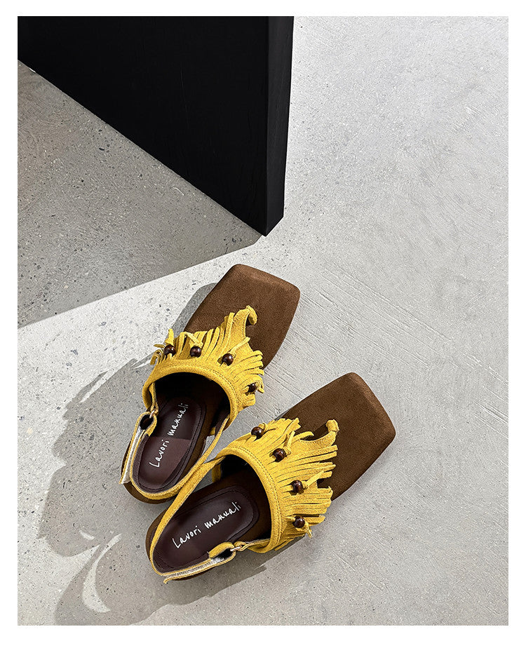 Karin Luna  Tassel Series~Spot Goods  In-stock Clip-toe Square Toe Sandals