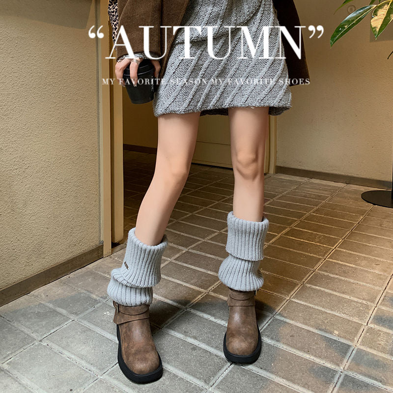 Karin Luna In Stock Spot Goods Versatile Basic Round Toe Belt Buckle Thick Sole Tube Boots