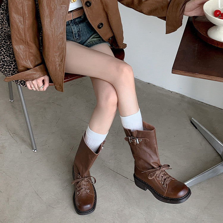 Karin Luna Bestseller Large Tube Thick Sole Martin Boots with Belt Buckle