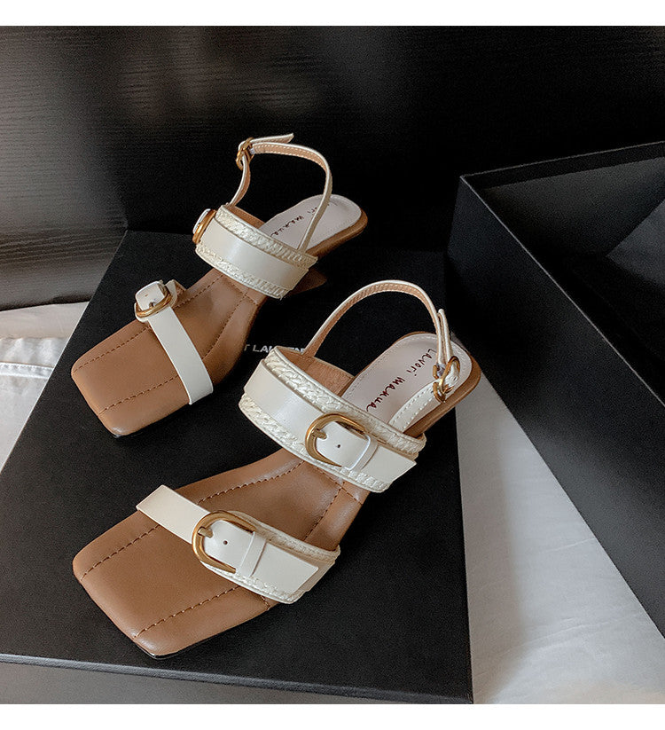 Karin Luna In Stock Spot Goods Vacation style Sofa Cushion Square Toe Irregular Heel Open-Toe Sandals