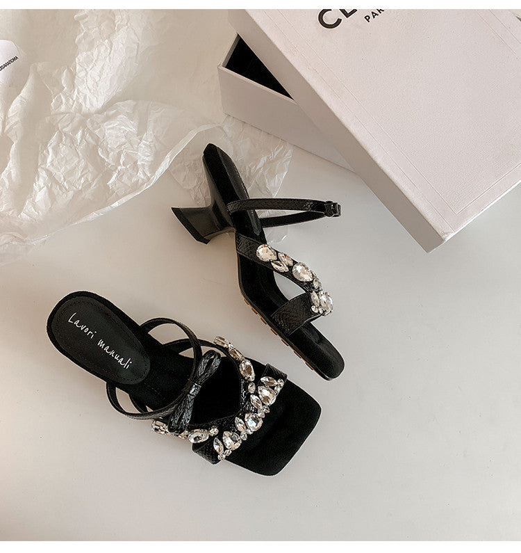 Karin Luna In Stock In Stock  Square Toe Rhinestone Bow Suede Slippers