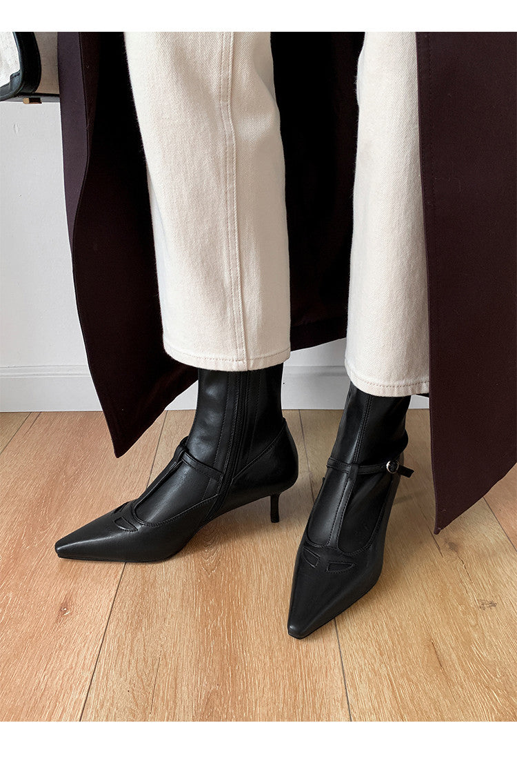 Karin Luna In Stock Spot Goods Elegant Stiletto Pointed Toe Side Zipper Short Boots