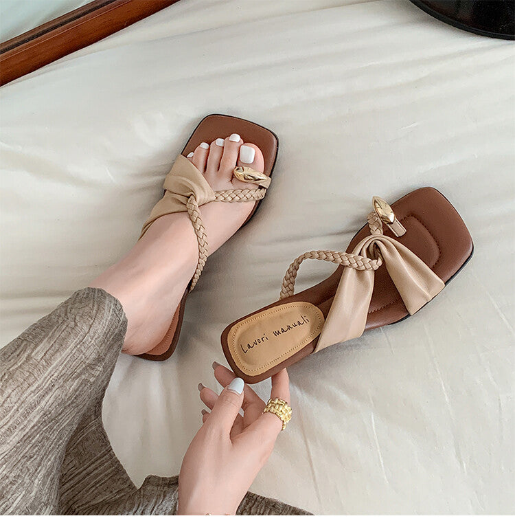 Karin Luna has a sense of design ~Twist Braided Cross Strap Square Toe Sandals