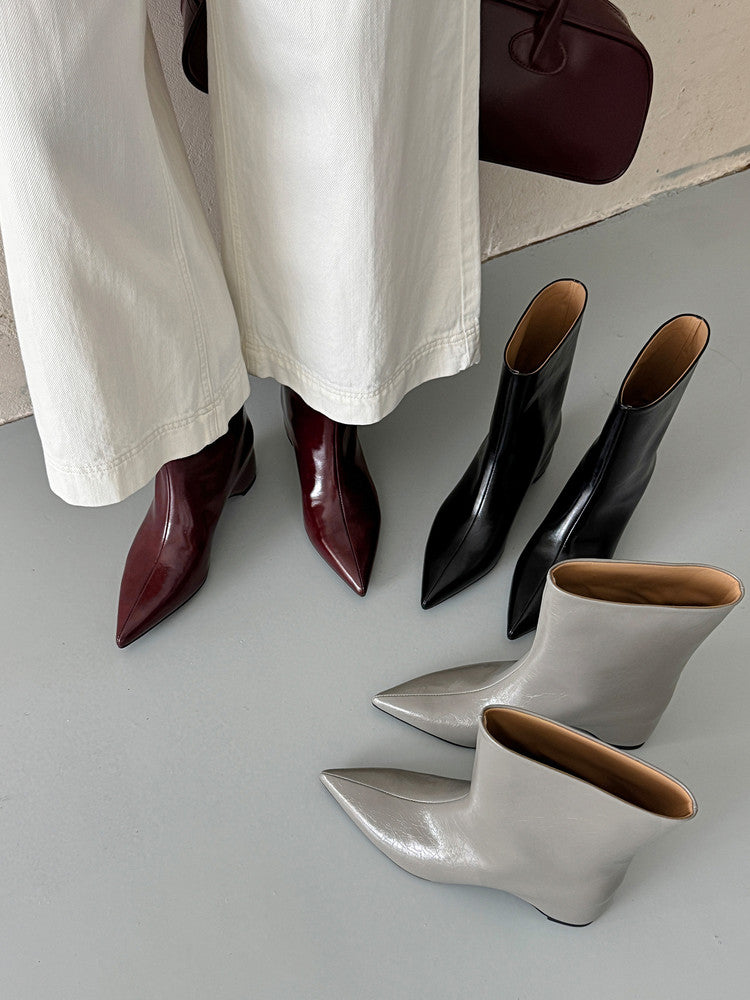 Karin Luna Elegant Pointed Toe Hidden Wedge Short Boots