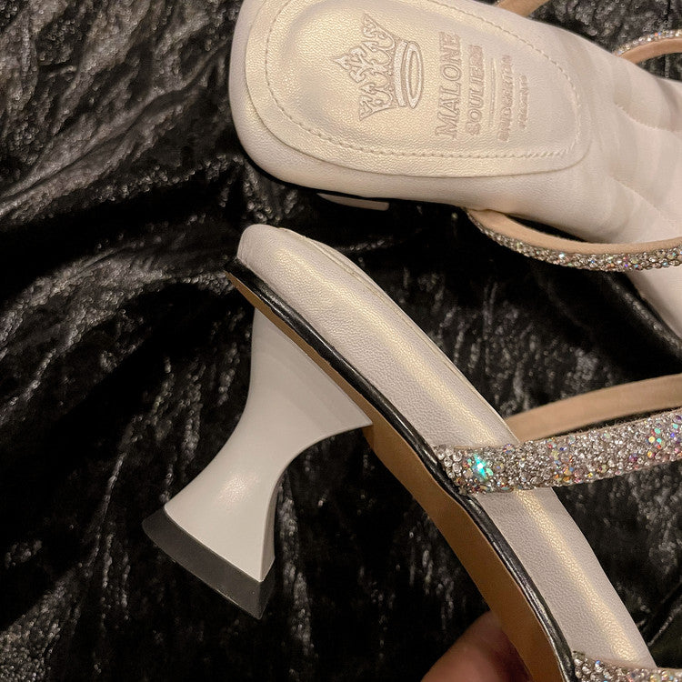 Karin Luna In Stock Spot Goods  Minimalist Versatile Square Toe Rhinestone Strap Open-Toe Sandals