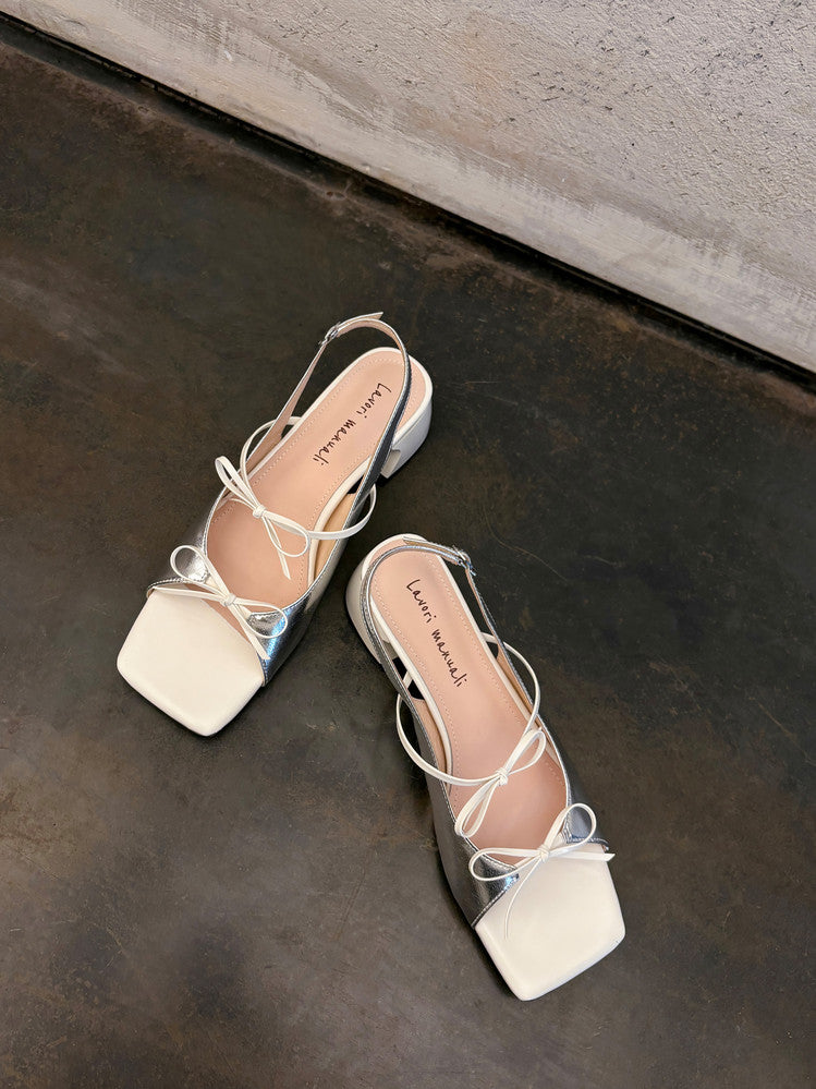 Karin Luna In Stock Spot Goods Square Toe Double Bow Thick Heel Sandals