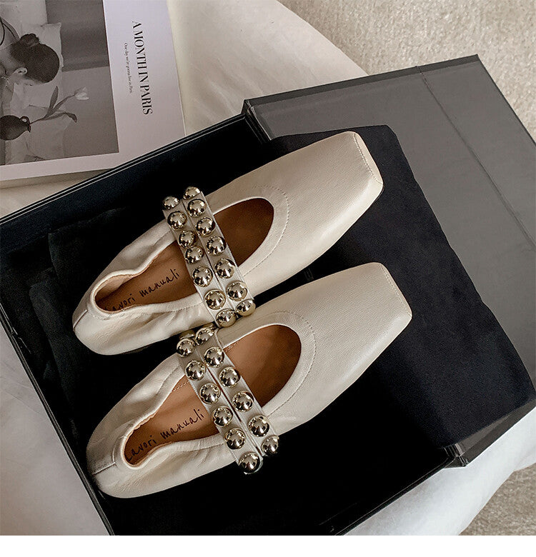 Karin Luna In Stock Spot Goods  Pig Nose Metal Strap Super Soft Granny Full Leather Mary Jane Shoes