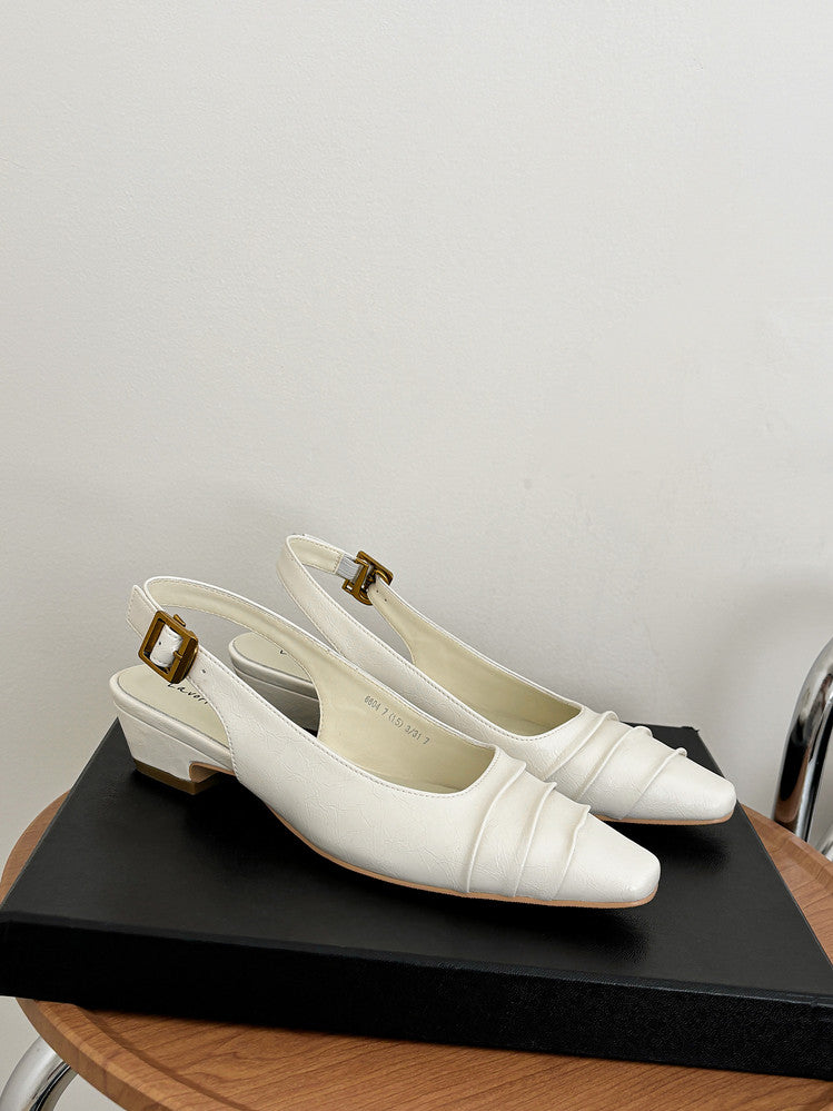 Karin Luna French Retro Square Toe Wrinkled Closed-Toe Sandals